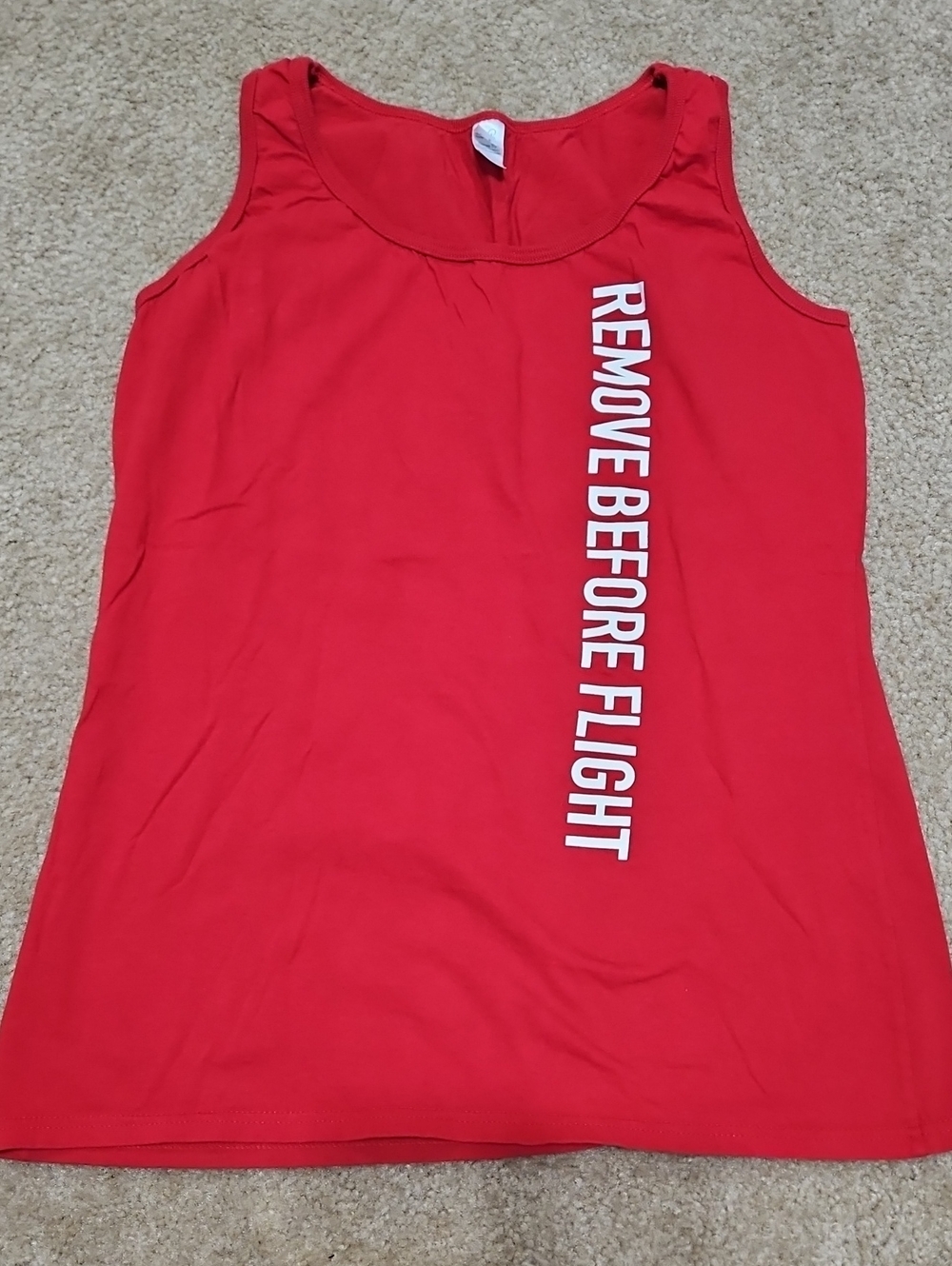 Gildan Red Tank Top "REMOVE BEFORE FLIGHT" Xl But Fits Like Medium/ Large